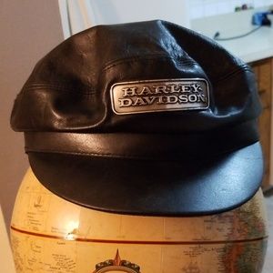 Black Leather Harley-Davidson Cabby hat